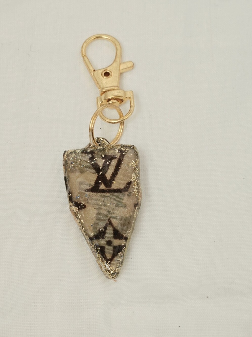 Gold-Tone Beige Patterned Keychain Charm - Designer-Inspired